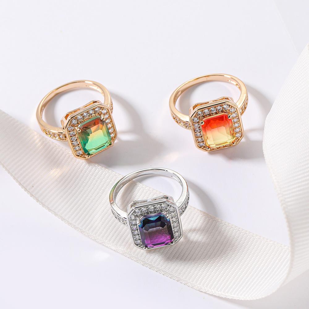 Classic Silver Color Finger Rings For Women Elegant Tourmaline Zircon Engagement Wedding Statement Gold Filled