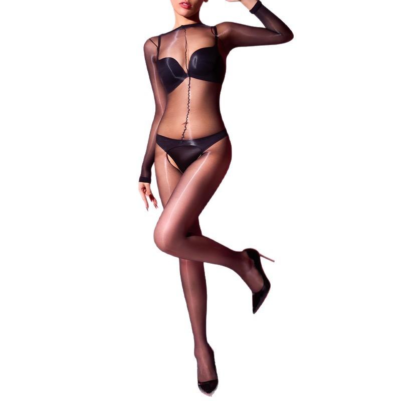 Sieviešu Seksuāls Jumpsuits Zeķes Eļļaini Spīdīgas Caurspīdīgas Atvērtas Kājstarpes Zeķes Īpaši Elastīgas Īpaši Plānas Zeķubikses Caurspīdīga Apakšveļa