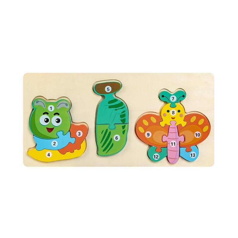 3D Wooden Animal Number Puzzle & Growth Educational Blocks