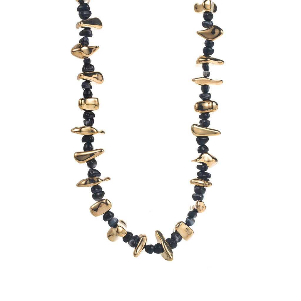 Vintage Geometric Irregular Alloy Resin Necklace, Autumn and Winter Maillard Wind Beaded Collarbone Chain