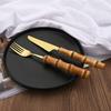 24Pcs Bamboo Cutlery Sets Stainless Steel Dinnerware Sets Gold Wooden Tableware Western Food Knife Fork Teaspoon Cutleries