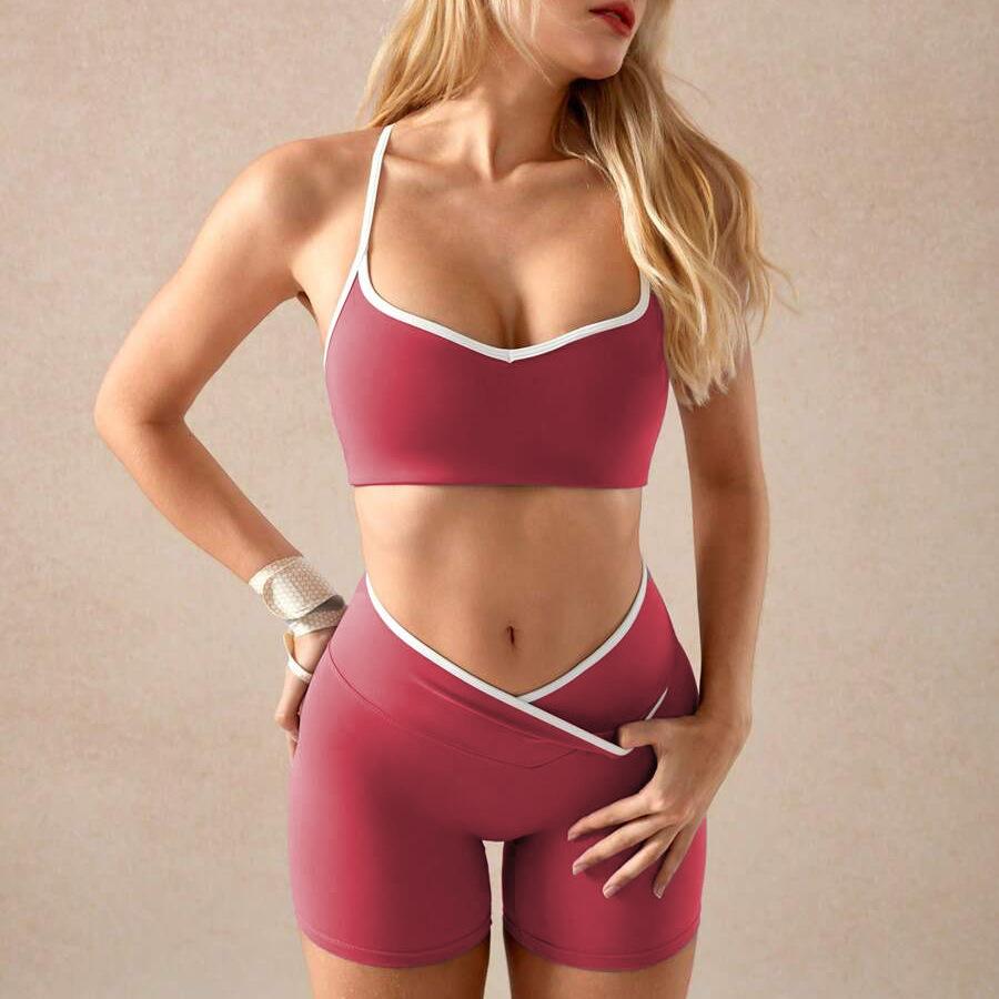 Contrasting colors, sexy back, sports underwear, yoga suit, fitness shorts, Pilates yoga suit, two-piece set for women