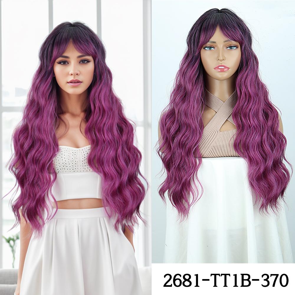 MISSQUEEN Περούκες με κτυπήματα Συνθετική Περούκα Μακρύ Φυσικό Κύμα Σκούρα Μωβ Γυναικείες Καθημερινές Περούκες Cosplay