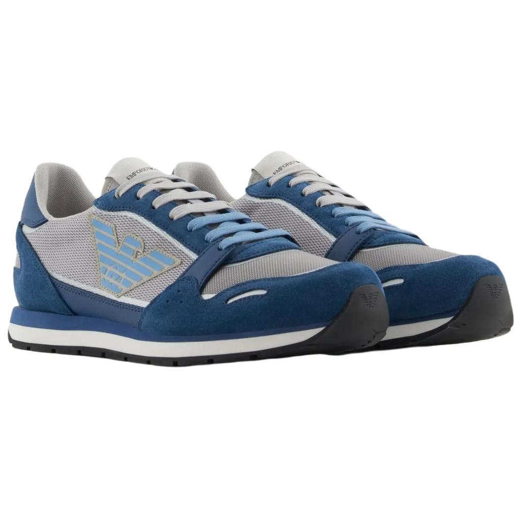 Emporio Armani Suede Round Toe Lace-Up Low-Top Casual Shoes Men Sneakers Blue X4X537XN730U551