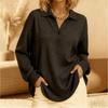 2026 Women's Gray Knit Top with Button Collar Decoration - White Tone