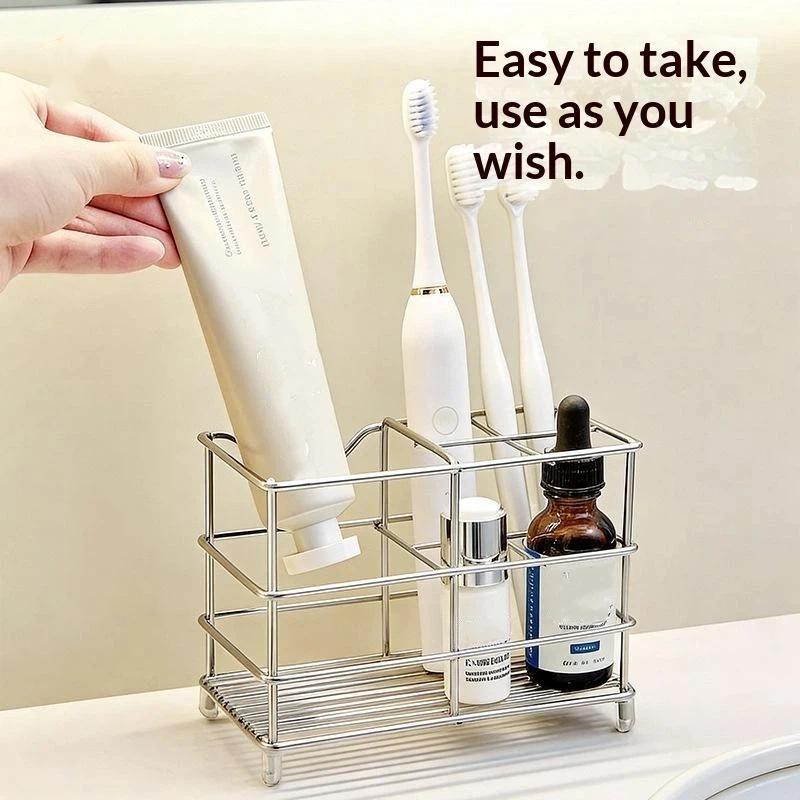 Stainless Steel Toothbrush Holder Free Standing Shaving Equipment Storage Rack for Bathroom Vanity Countertop Use