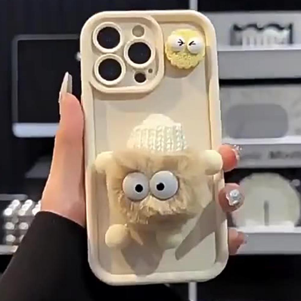 For iPhone 15 Pro Case 3D Fluffy Briquette Doll TPU Phone Cover