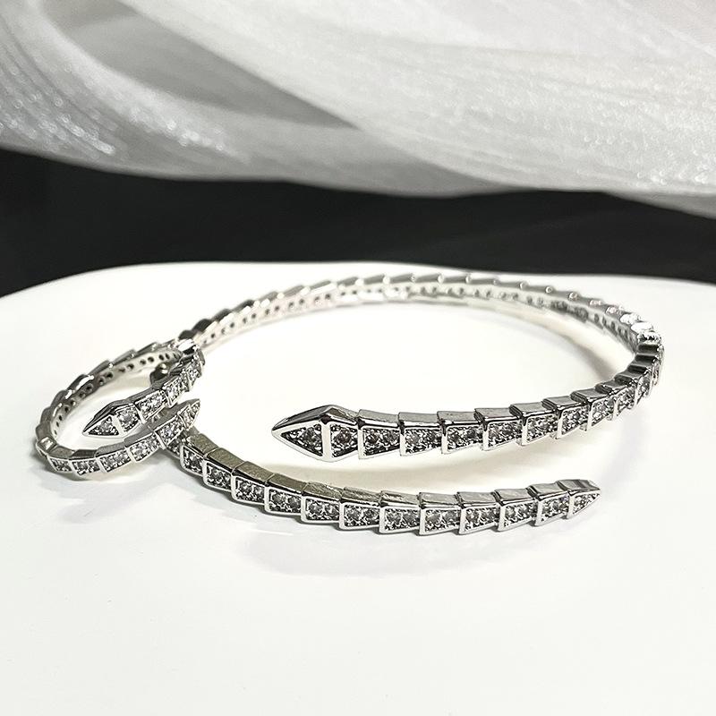 Zircon Serpentine Opening Bracelet Cold Wind Temperament High-End Bracelet Niche Fashion Jewelry