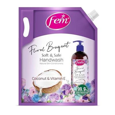Fem Floral Bouquet Soft & Safe Handwash - 1500 Ml | Enriched With Goodness Of Coconut Milk & Vitamin E | Long Lasting Fragrance