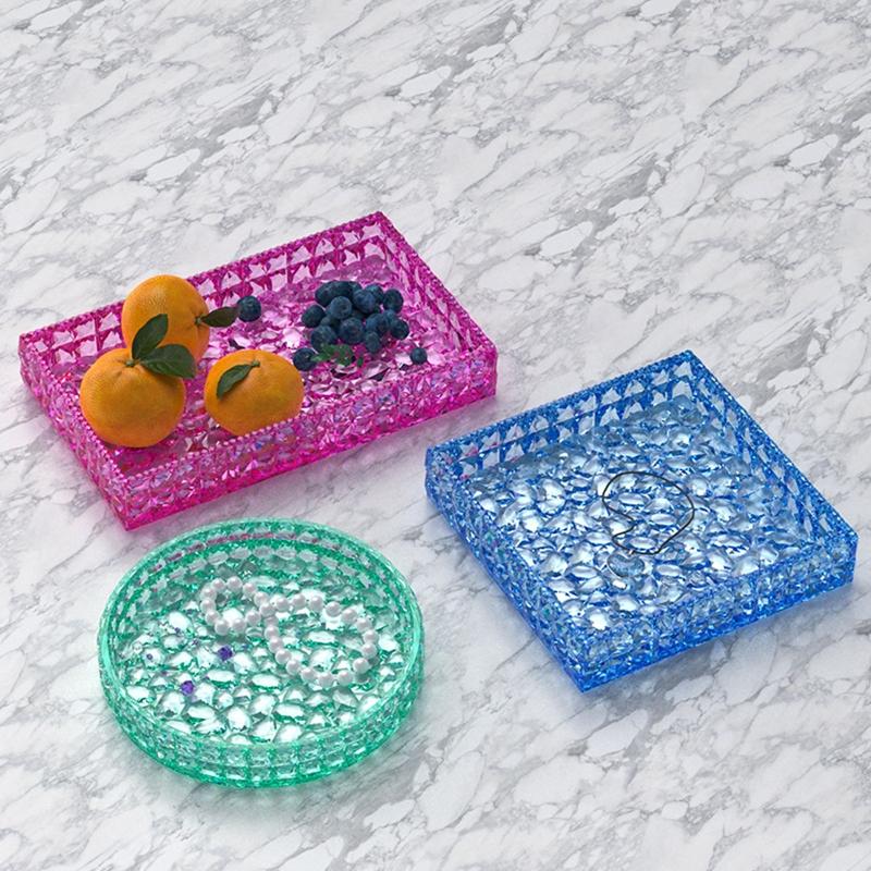 Diamond Pattern Storage Tray Coaster Mold Silicone Ornament Mold Resin Casting Molds for Making Faux Agate Slice Cup Mat
