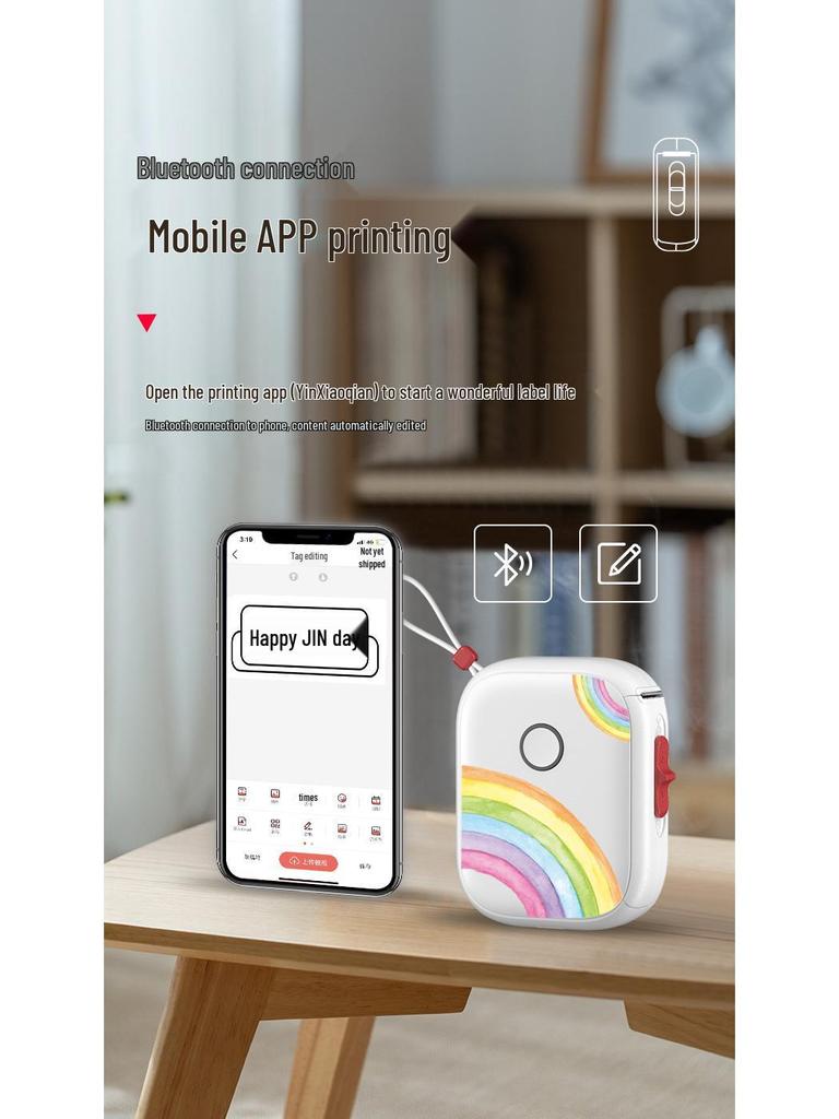 Yin Xiaoqian P12 Mini Bluetooth Impressora Térmica de Etiquetas - Portátil, Fofa, Impressora de Mão para Uso Doméstico
