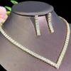 CMM 2Pcs Simple Wedding Jewelry Set Square AAA Cubic Zirconia V Shape Choker Necklace Earrings for Women