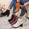 Women's Wide Width Round Toe Ankle Boots - Lace-Up High Heel Martin Boots for Fall/Winter, Fashion Casual Boots