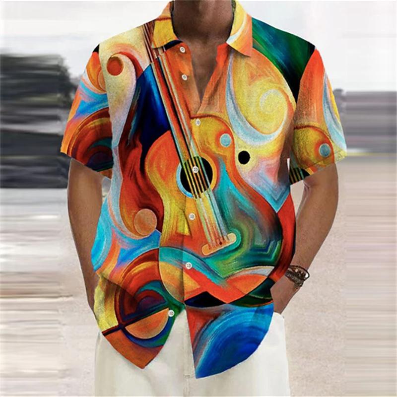 Men's Shirt Summer Hawaiian Shirt Pattern Print Music Notes Outdoor Street Short Sleeved Printed Clothing Fashion Designer