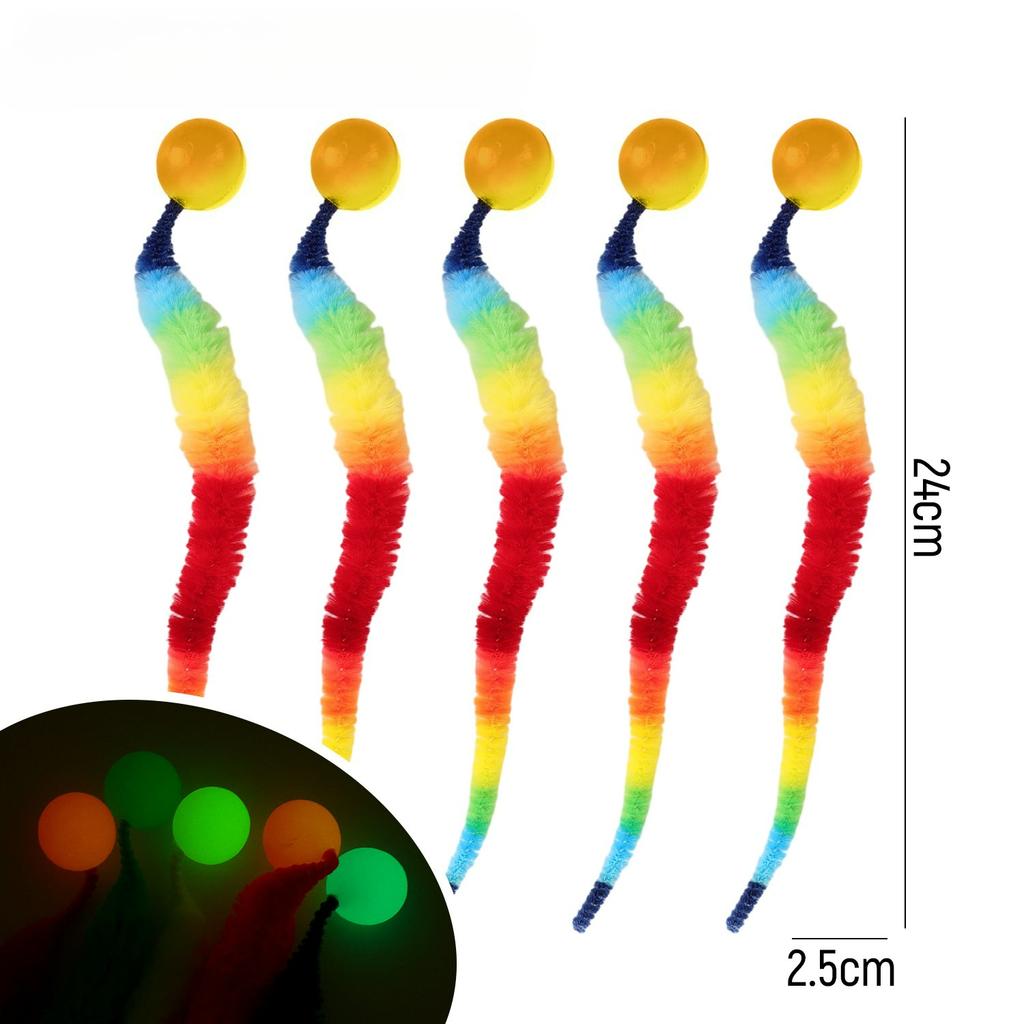 1/20x Twisted Worm with Fluorescent Bouncing Ball Colorful Elastic Strips Cats Pets Interactive Caterpillar Toy Pet Supplies