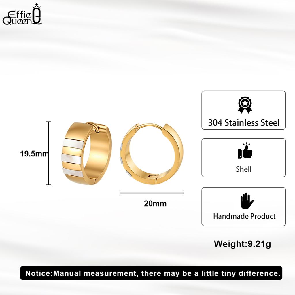 Effie Queen Edelstahl 18 Karat Gold Weiße Muschel Creolen Bankett Schmuck für Damen Geburtstage Party Jahrestag Geschenk STME06