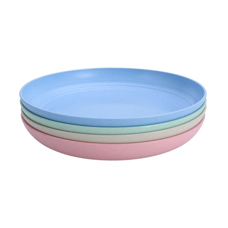 4Pcs Eco-Friendly Biodegradable Unbreakable Dinner Plates Set Wheat Straw  Plastic For Picnic Dishes Restaurant Specialty Saucer