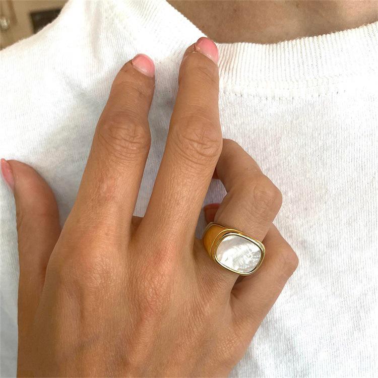 eManco Gold White Square Stainless Steel Ring for Women