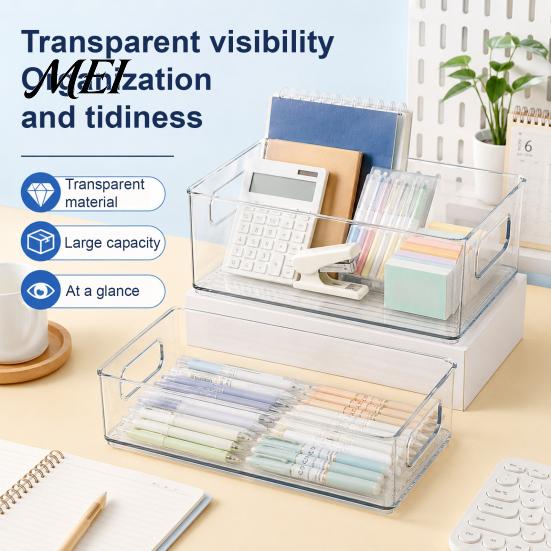Stackable Desktop Storage Box Box, Clear PET Drawers Organizer, Space Waterproof Desk Drawer Saving Case, for Office Stationery And Makeup Supplies