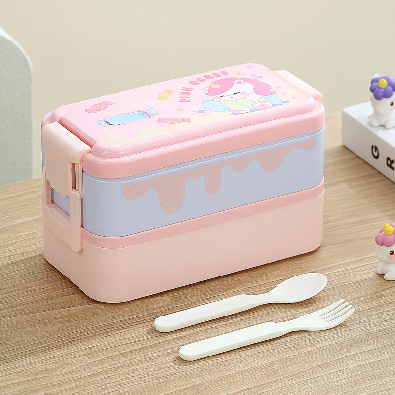 Children's Lunch Box, Cute Cartoon Compartmented Lunch Box, Double-layer Lunch Box, Microwaveable, Portable Student Lunch Box
