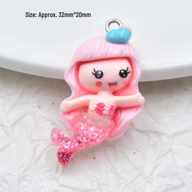Mermaid Glitter Resin Keychain Cartoon Figure Pendant
