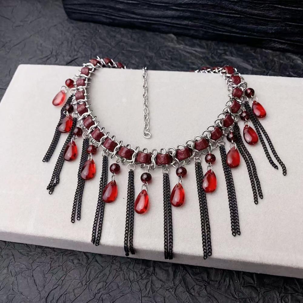 Vintage Tassel Beads Necklace Gothic Clavicle Chain Trendy Beaded Choker  Women