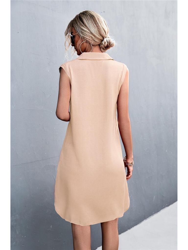 Robe d'été 2026 en coton et lin, col en V, boutonnée, sans manches, fendue
