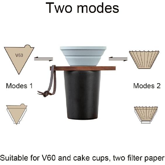 Pour Over Coffee Dripper,V60 and Cake Cup Filter Paper Silicone Coffee Funnel Filter,Reusable Dripper Coffee Filter with Wood Base Coffee Dripper
