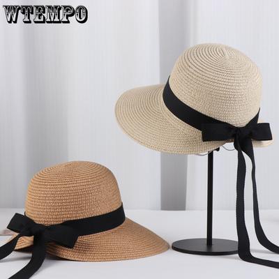 Lace Strap Straw Hat for Summer Sunshade Butterfly Knot Big Edge Beach Hat Female