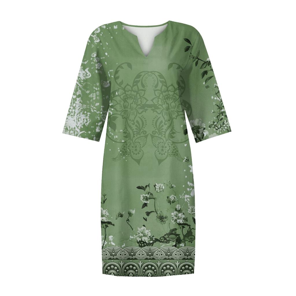 Women's Summer Dresses Short Sleeve Printed V-neck Women Dress