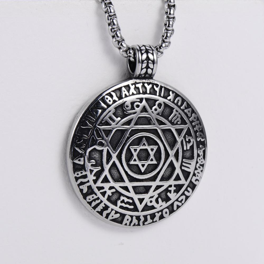 High Quality Round Rune Star Necklace Lucky Solomon Talisman Hexagram Pendant Necklace for Amulet Jewelry 24inches&Six Star Pendant Necklaces