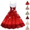 Damen Weihnachtsdruck Off-Shoulder Vintage Kleid für Weihnachtsfeier und Clubwear
