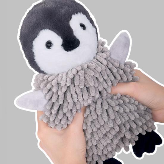 Penguin Doll Hand Towel Cartoon Penguin Hand Drying Towel Kids Absorbent Chenille Ball Towel with Hanging Loop for Kitchen Bathroom