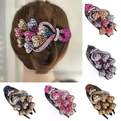 Tools Women's Fashion Rhinestone Flower Hairpin Flower Hair Clip Bun Hair Claws Hair Dovetail Clips