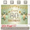 1 Happy 80th birthday background - Scottish green and gold glitter balloons, crown and gift design, polyester 2D decoration