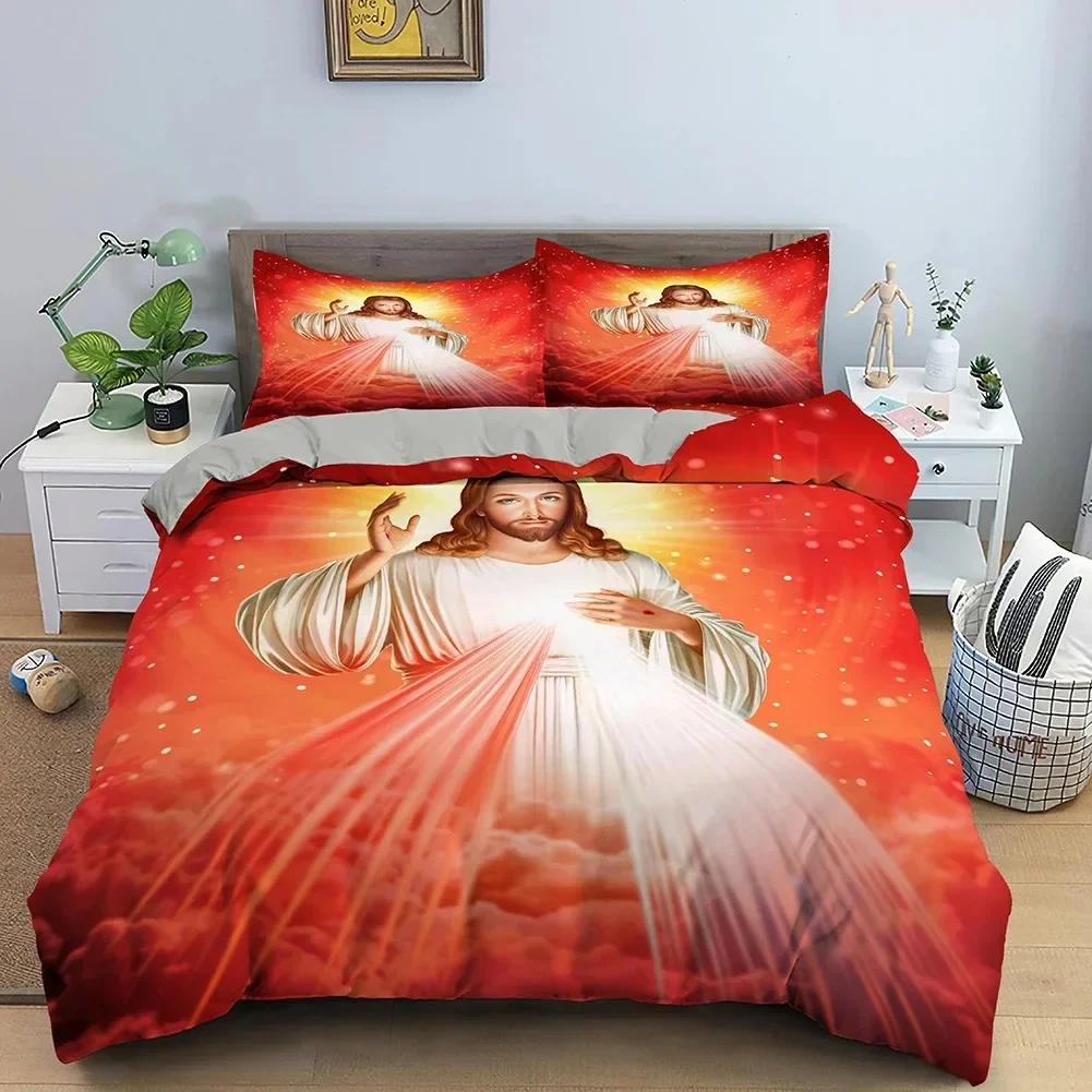 3D Jesus Christ Microfiber Cross Comfortable Duvet Quilt Cover Pillowcase Bedding Set Children Bedroom Decoration Home Textile