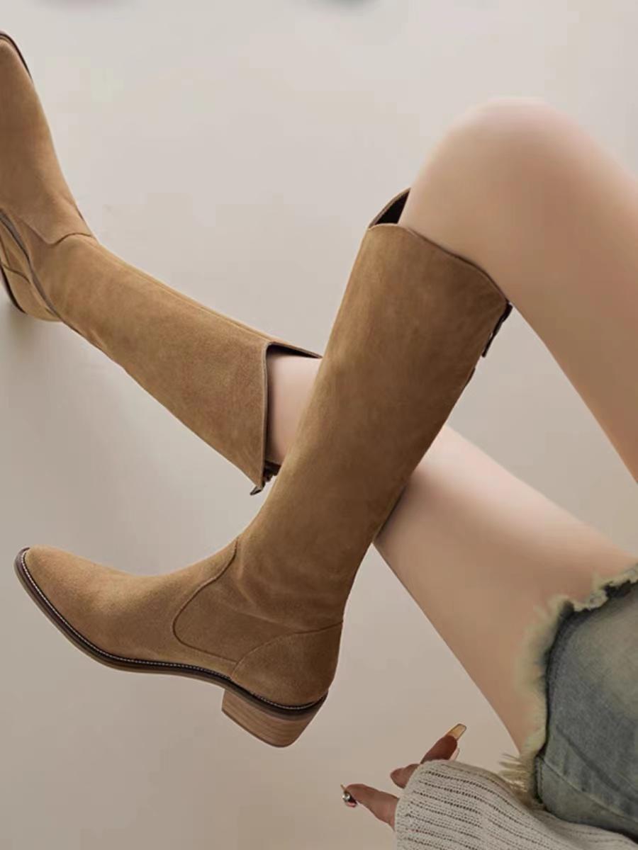 Женские сапоги Винтажные рыцарские сапоги ОсеньЗима Новые пригородные сапоги До колена С высоким каблуком-молнией Нескользящие стильные ковбойские сапоги 35 4167₽