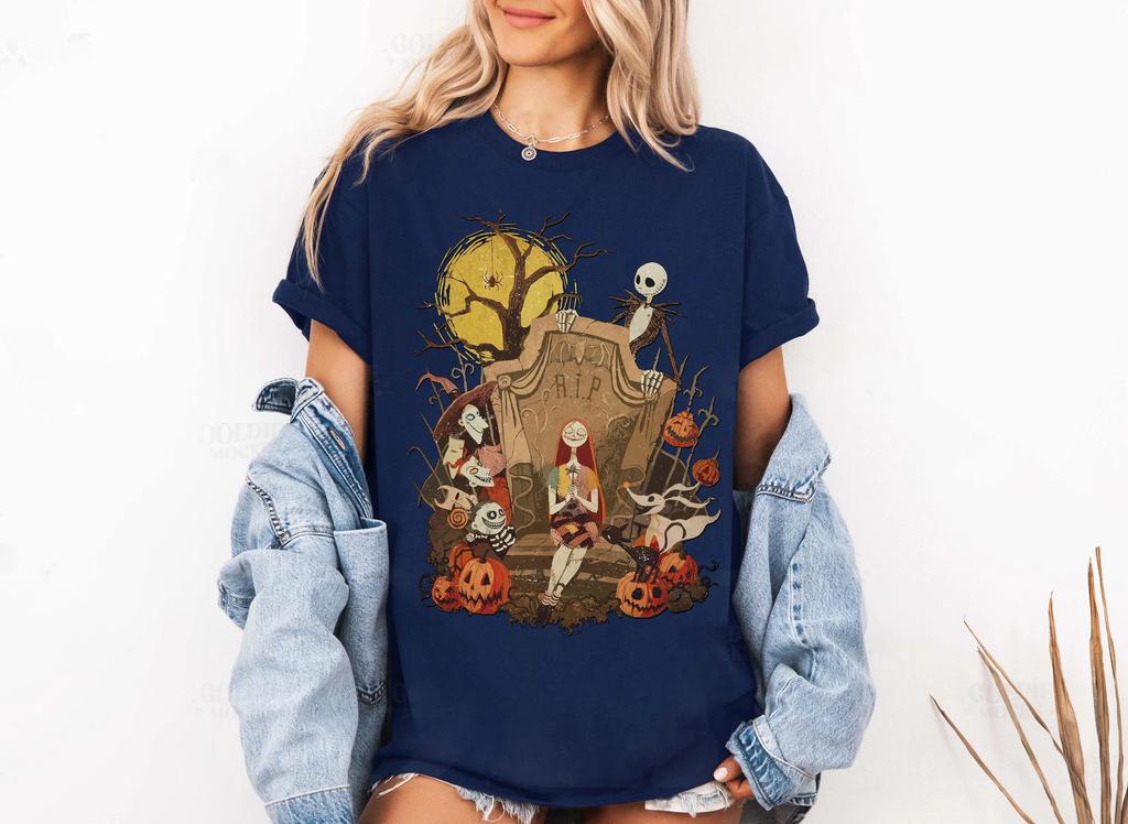 Retro Christmas Nightmare Character Group Tshirt Four Seasons Unisex Pure Cotton Casual Fashion Tshirt