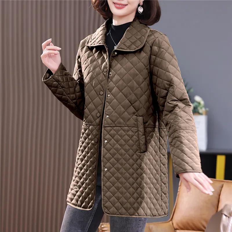 

Весна Осень Ретро Комфорт Универсальный Ромбовидная решетка Легкий Хлопок Свободные Женские Парки Пуховик Хлопковый Теплое Пальто Женское M коричневый