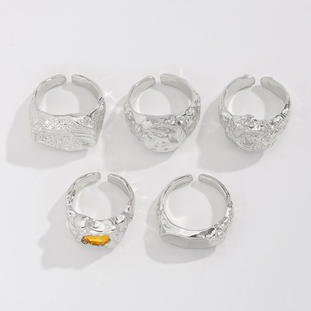Fashion Rhinestone Ring Set for Men Hip Hop Punk Wrinkled Metal Stackable Rings Hand Jewelry Accessories
