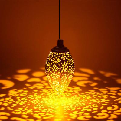 Outdoor Solar Light LED Moroccan Retro Hollow Projection Lamp Metal Waterproof Hanging Garden Light for Patio Pathway Yard Porch