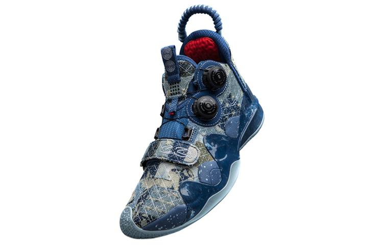 Li Ning WOW 8 Moment Cushioning Slip Resistant Abrasion Resistant Mid top Performance Basketball Shoes Men's Black Blue ABEP001-6