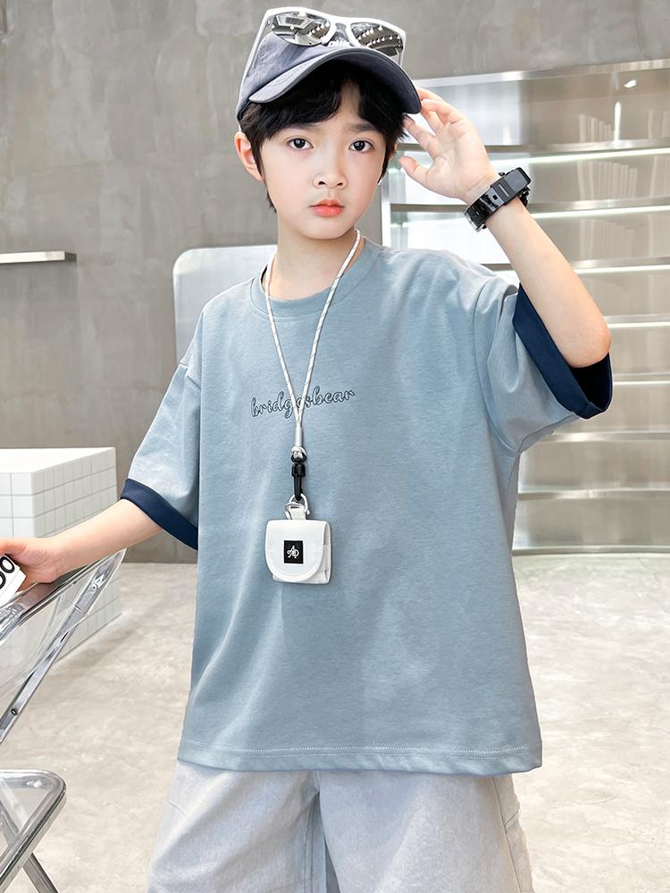 Short Sleeved Boys' T-shirt Summer Thin Version 2026 New Children's Summer Outfit Half Sleeved Pure Cotton Big Boy's Top