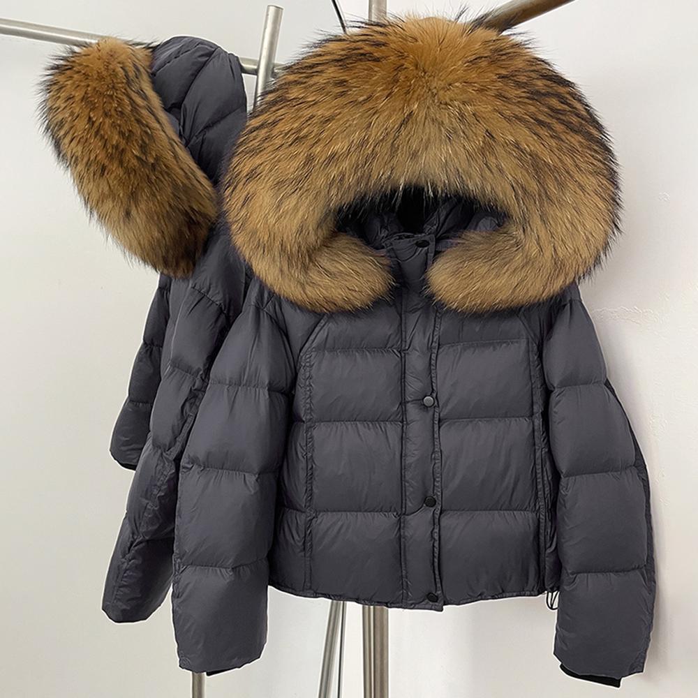 OFTBUY Fluffy Jacket Female Hooded White Duck Down Coat 2025 New Autumn Winter Top Clothing Women Tnick WarmReal Fox Fur Caot