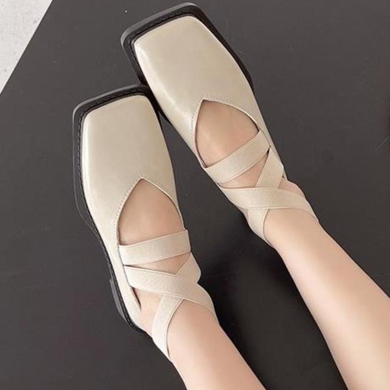 Fashion 2024 New Design Mary Jane Shoes Women Elegant Square Toe Flats Summer Fashion Cross Strap Elastic Band Casual Shoes for Women