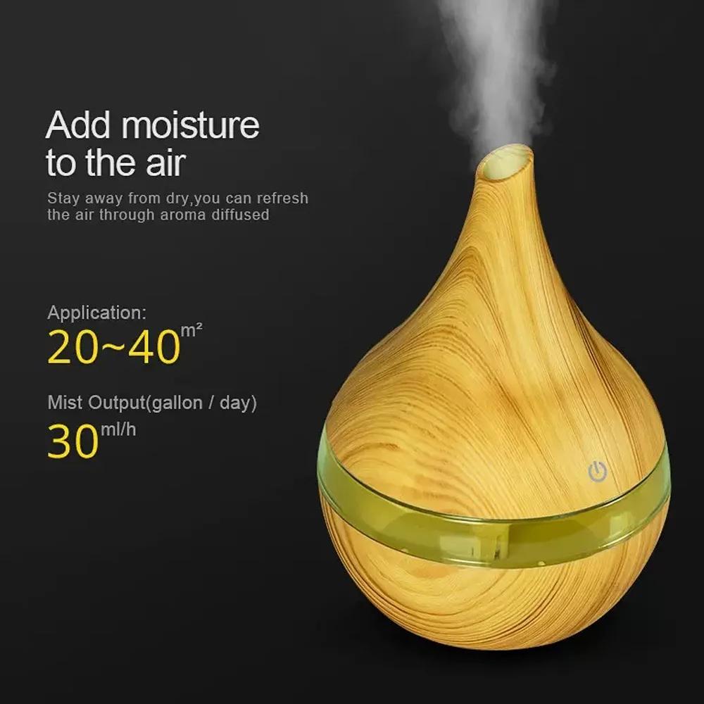 Light Wood Grain Aromatherapy Humidifier 300ml Essential Oil Diffuser with 7 Soothing Night Lights for Sleep Aid & Mood Lighting