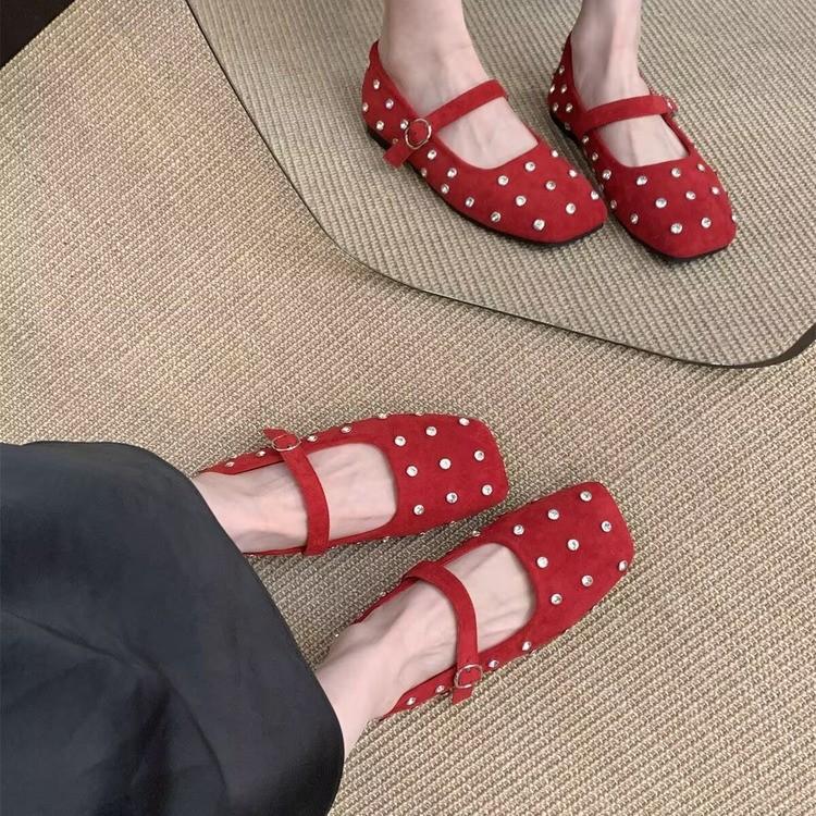 Fashion Spring Flats Women Loafers Shoes Square Toe Crystal Dress Shoes Casual Woman Sport Sandals 2025 New Brand Lolita Mujer Zapatos