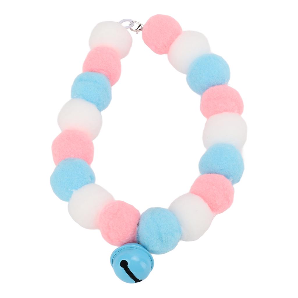 Pet Collar Soft Lightweight Plush Balls Cute Dog Cat Collar with Bell for Party DailyBlue 29cm