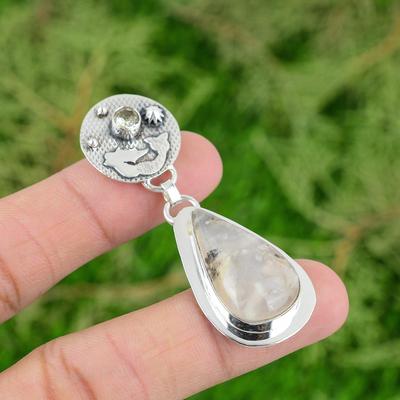 Plume Agate Pendant Natural Gemstone Jewelry 925 Sterling Silver Pendant Handmade Pendant Engagement Gifts