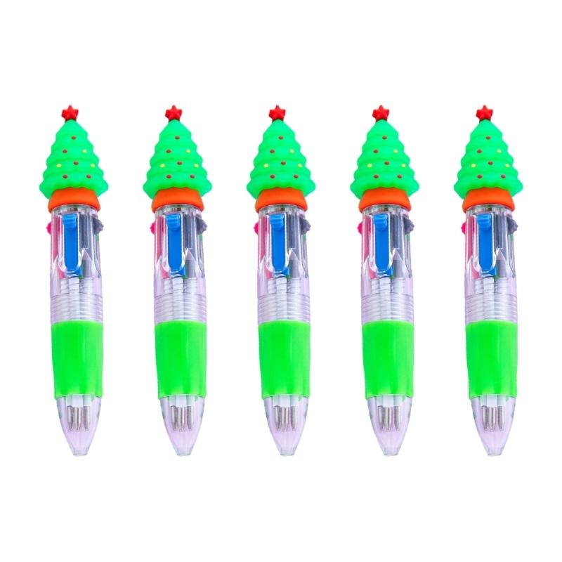 

5PCS Festive Christmas Theme Ballpoint Pen Multicolor Pens With Ergonomic Grip Portable Writing Tools For Students